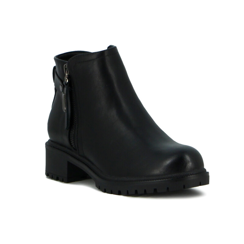 Darkness Bota De Dama Caña Baja Taco Cuadrado C/ Cierre - Negro Negro