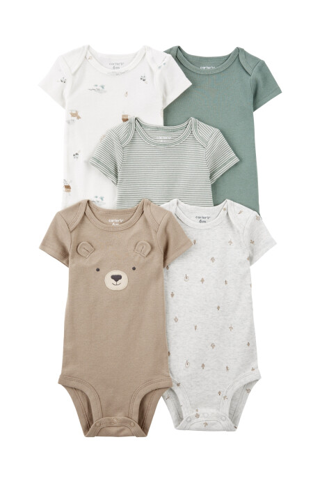Pack cinco bodies de algodón, manga corta, estampa oso Pack cinco bodies de algodón, manga corta, estampa oso