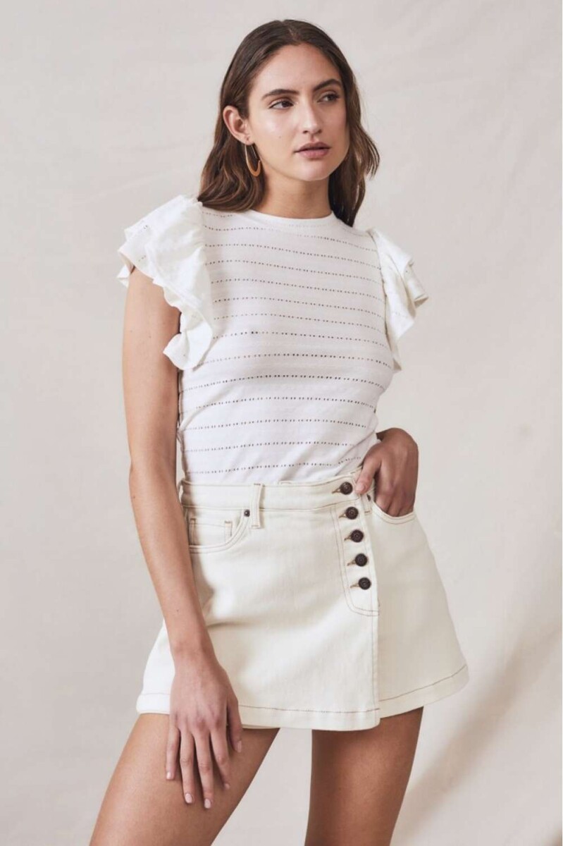 Remera Texturada Manga Volado - Blanco 