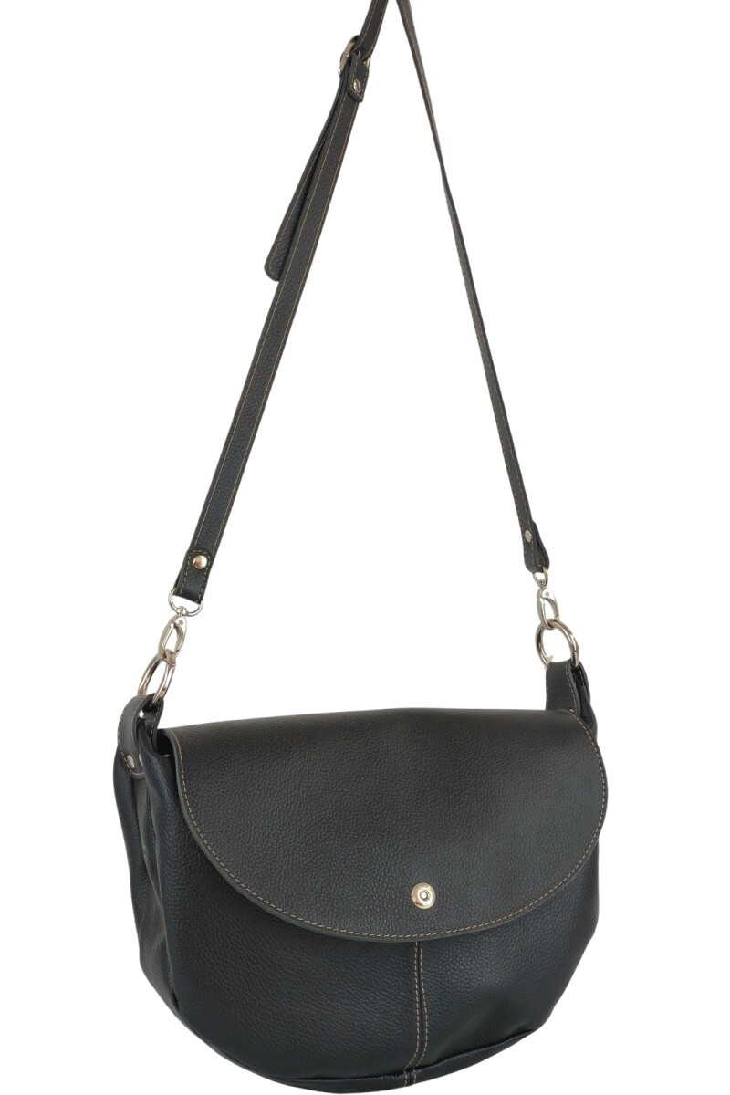 Morral de cuero con solapa Negro