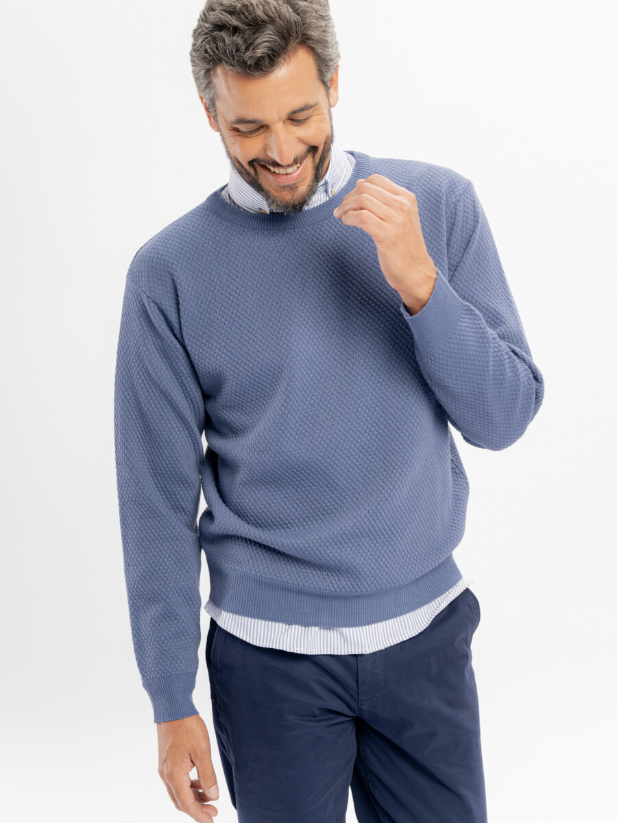 Buzo tejido panal - azul piedra 