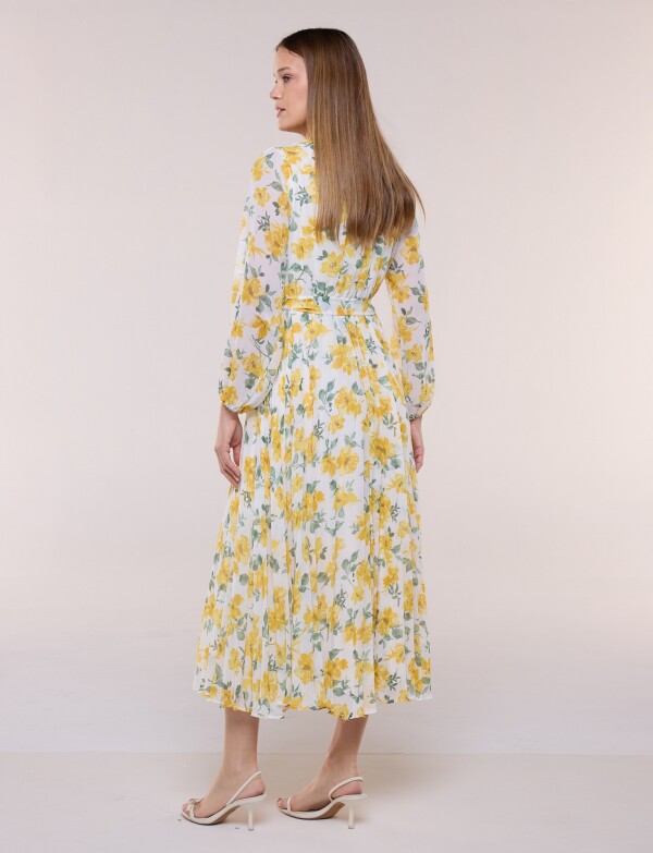 Vestido De Gasa Plisado MULTI/BLANCO