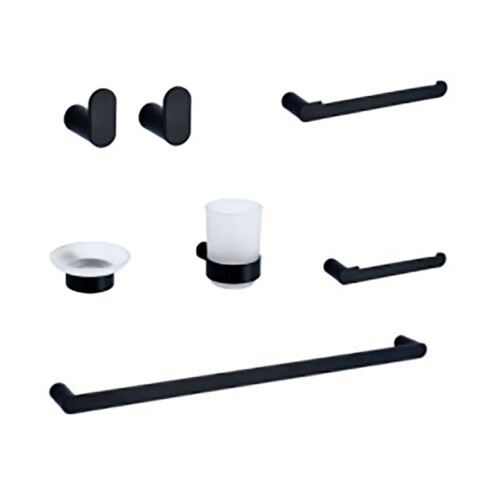 Set De Accesorios De Baño 7 Piezas Acero Inoxidable Negro Mate Aqualia 000
