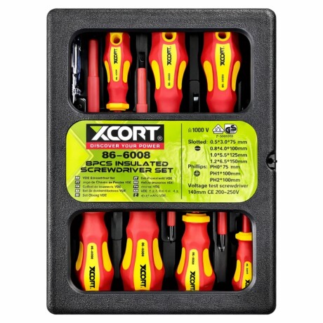 XCORT JUEGO DESTORNILLADORES AISLACION VDE 1000V 7 PIEZAS + BUSCAPOLO Xcort Juego Destornilladores Aislacion Vde 1000v 7 Piezas + Buscapolo
