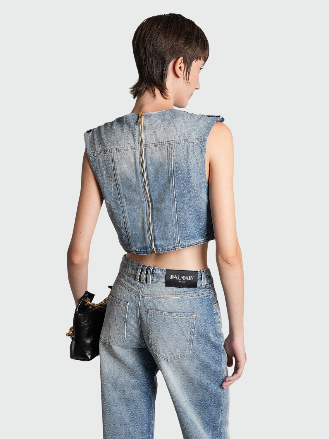 BALMAIN - TOP DENIM SIN MANGAS, CON BOTONES 6FC