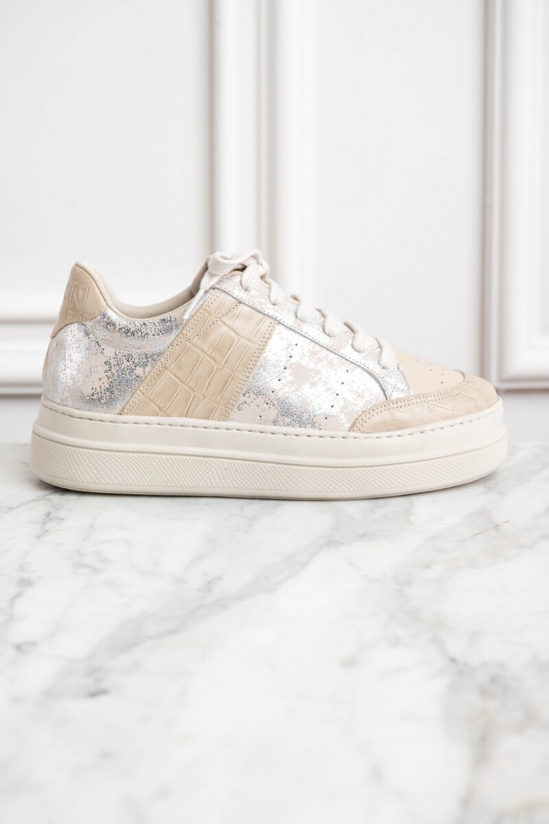 Zapatilla Combinada Cuero - Nácar 