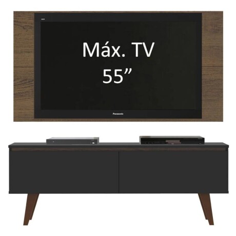 Rack TV mueble Lumax + panel rústico con estantes 55” Negro/Marron