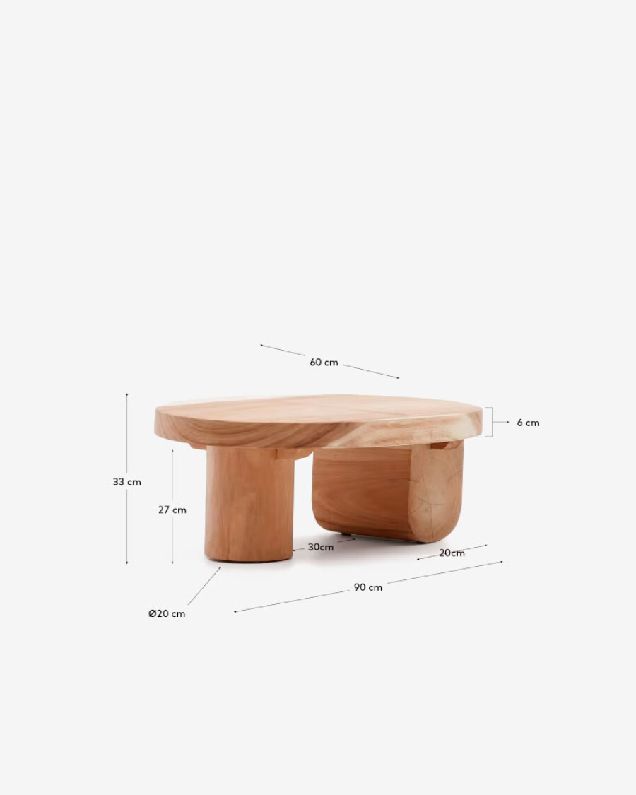 Mesa de centro Mosi con pie de madera maciza de mungur Ø 90 x 60 cm