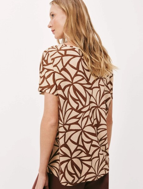 BLUSA MANGA CORTA ESTAMPADA BEIGE