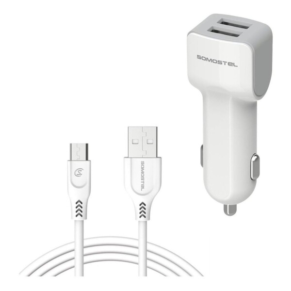 Cargador Auto Somostel Usb Doble + Cable Micro Tipo C Rapido Variante Entrada Microusb