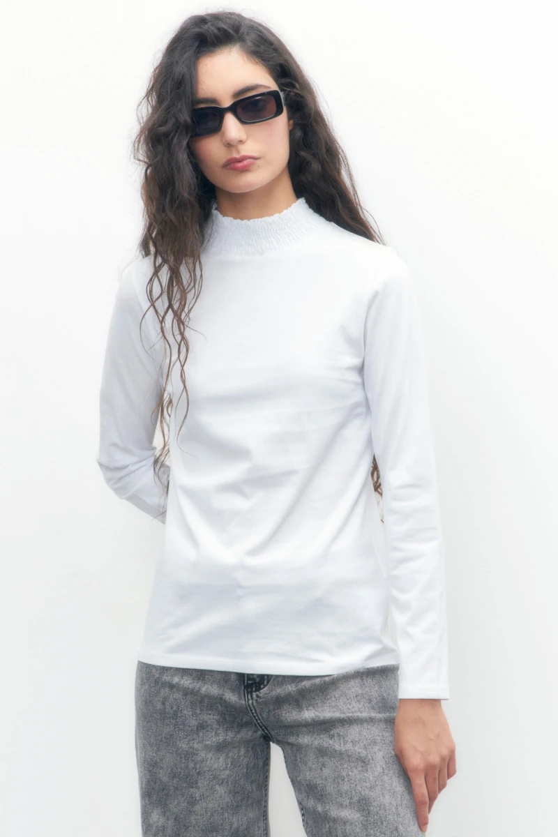 Media polera con punto smock - blanco 