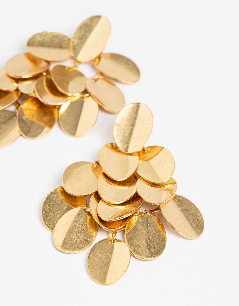 Aros Colgantes Largos Metal Aros Colgantes Lluvia De Chapones - Dorado Oro Amarillo