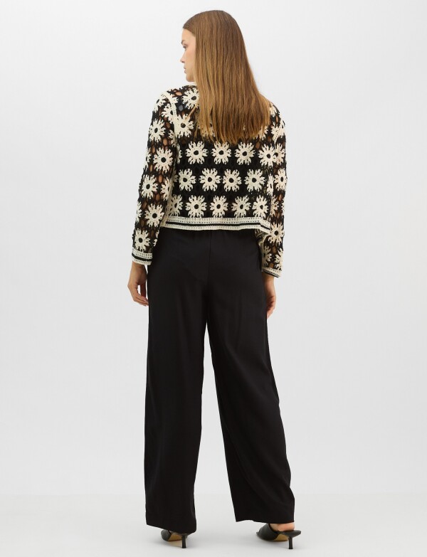 Cardigan Calado Con Bolsillos NEGRO/BEIGE