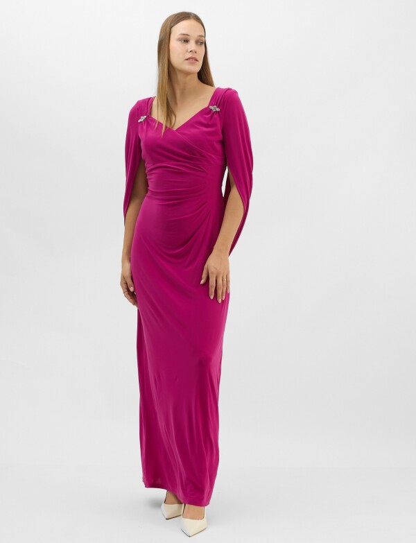 Vestido Largo Drapeado Efecto Capa FUCSIA