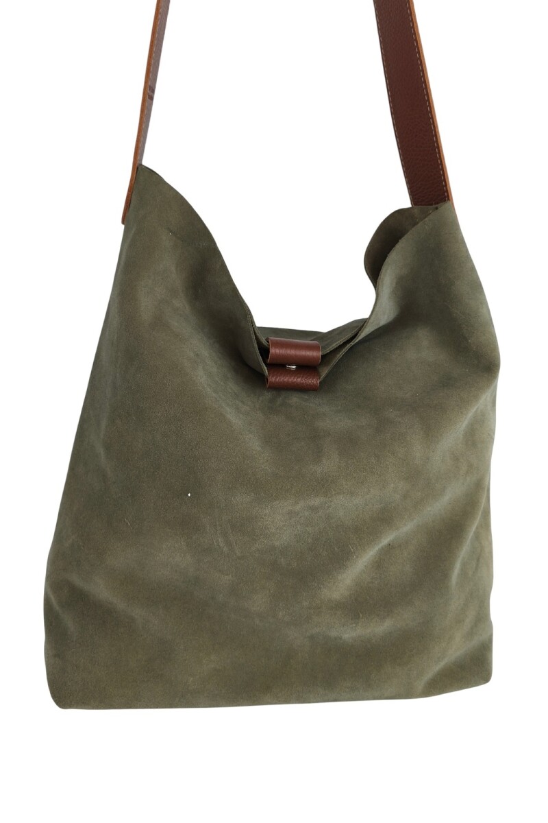 Tote bag de cuero con gamuza verde