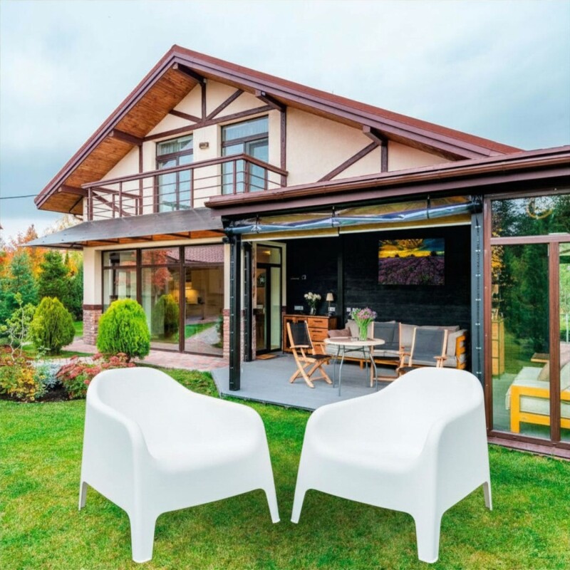 Set de 2 Silla Plastico Skarpo Jardin Liso Blanco