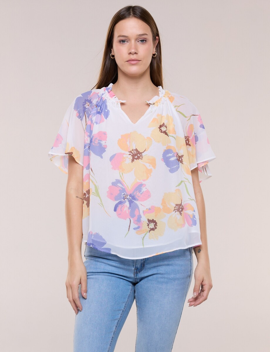 Blusa Flores Acuareladas - Blanco/multi 