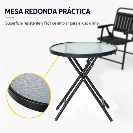 Set Juego Jardín Mesa Redonda + 2 Sillas Plegable Negro