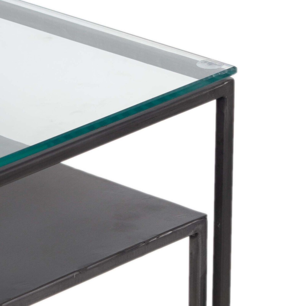 MASA AUXILIAR DE LIVING METAL-VIDRIO-Y-MADERA GRIS SILVER PLATA