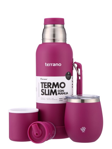 Kit Termo 750mL. Slim con Manija + Mate de Acero con Tapa Purpura