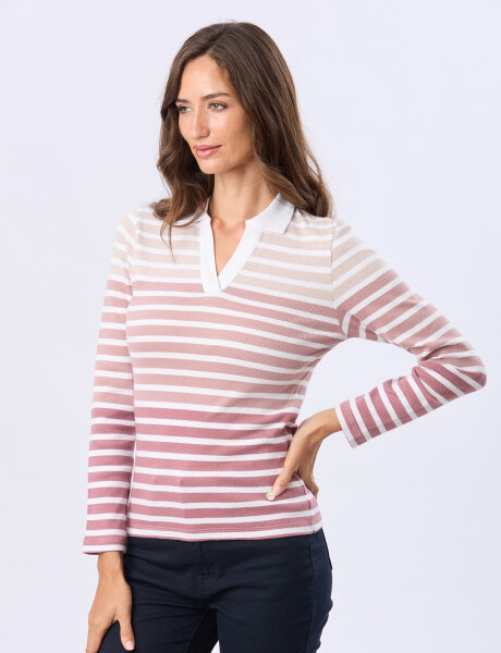 POLO RAYADA EN RIB Blanco