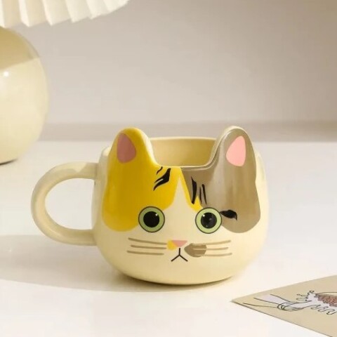 Taza gatito c/cuchara Amarillo marrón claro