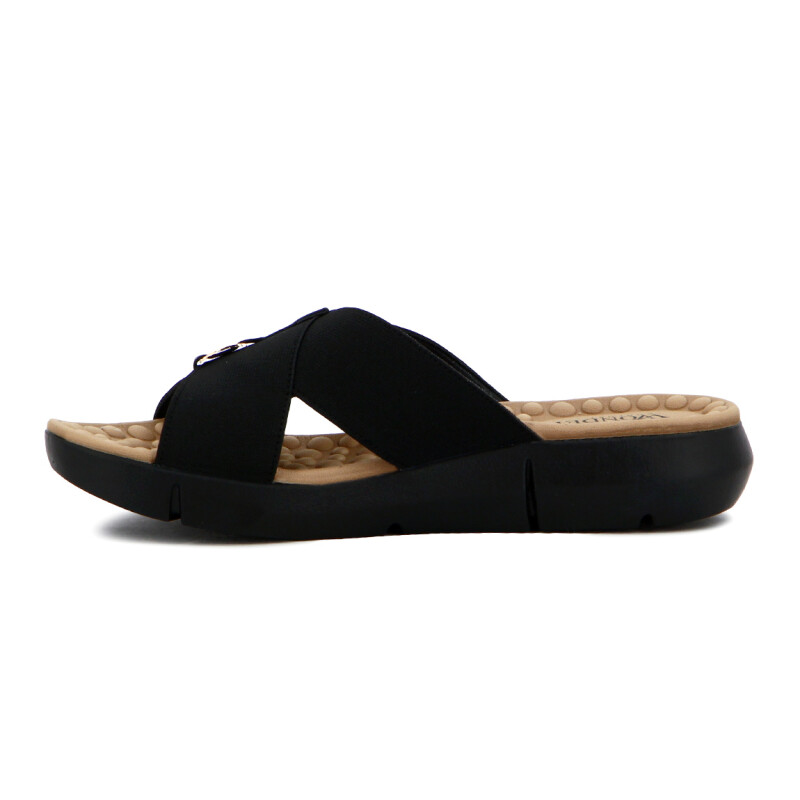 Wonder Sandalias Dama Confort Tira Cruzada C/ Aplique Negro