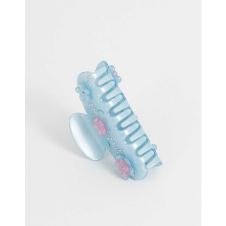 Broche Con Flores Y Strass Azul Celeste