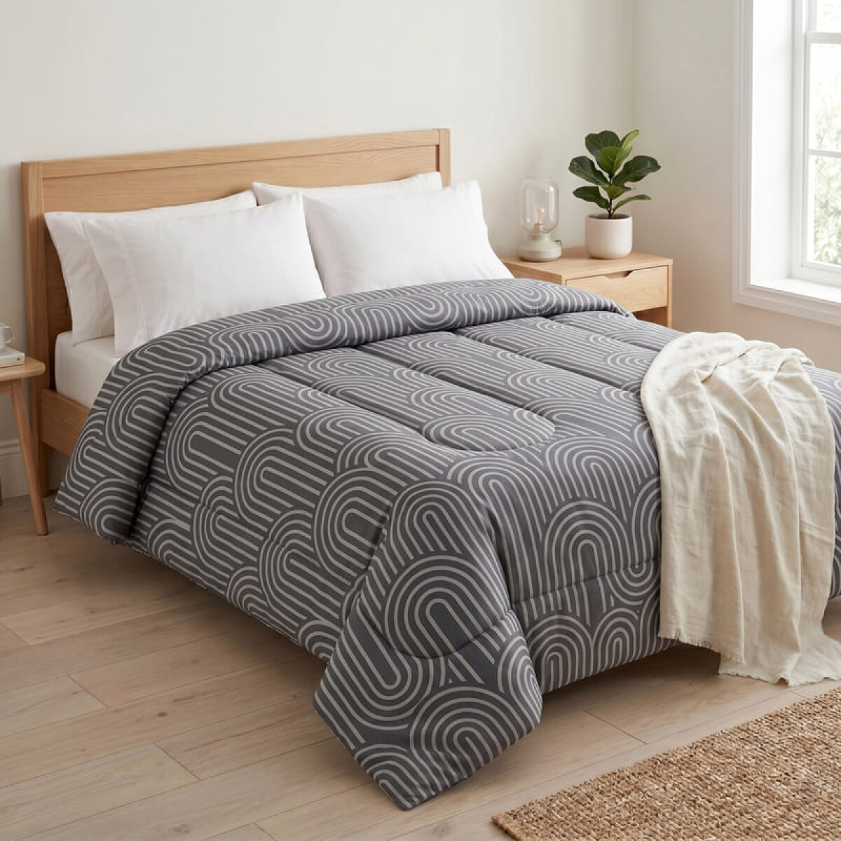 Acolchado 2 Plazas Doble Faz Microfibra Térmico 195 x 230cm - Arcos Retro Negro Gris 