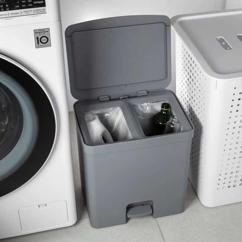 Papelera doble compartimento con pedal 20L Gris
