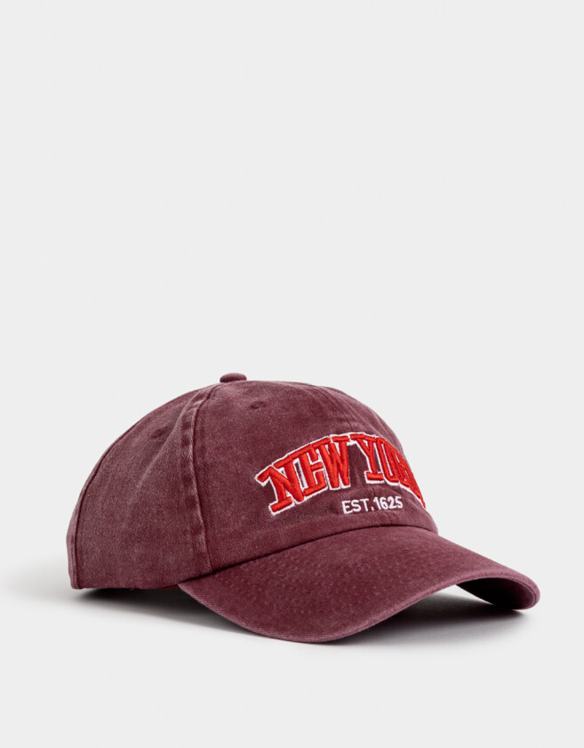 Caps Denim Gorra Efecto Lavado Bordada - Rojo Medio