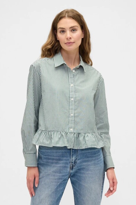 Camisa Con Volados Mujer Green Stripe