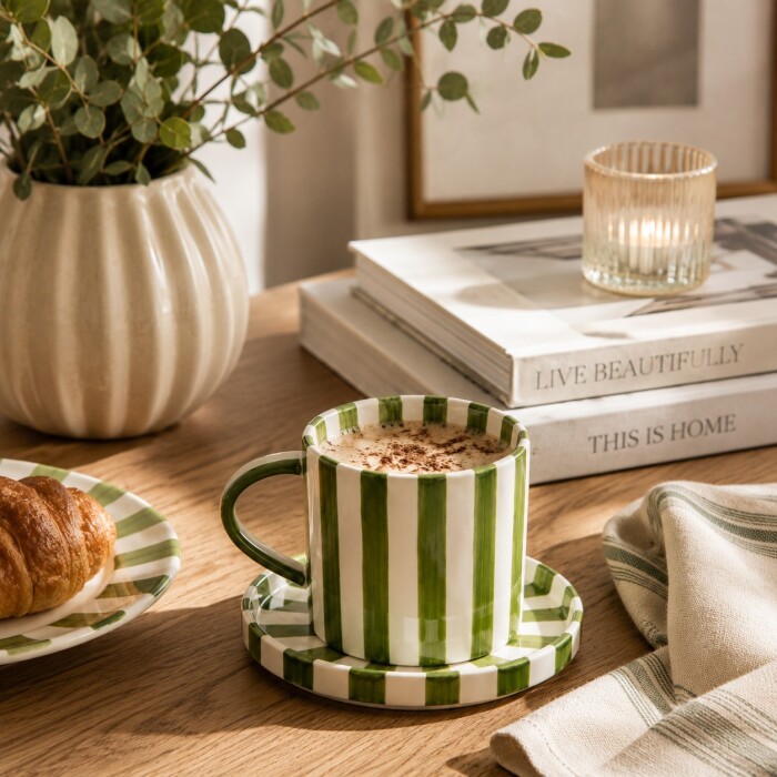 Taza de Cerámica Rayas Green