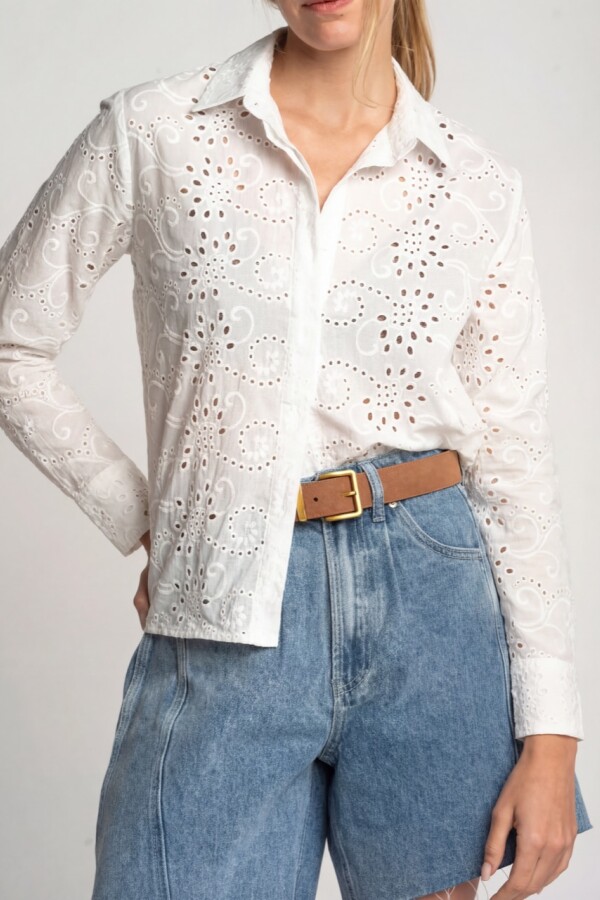 Blusa Broderie Manga Larga Nacar