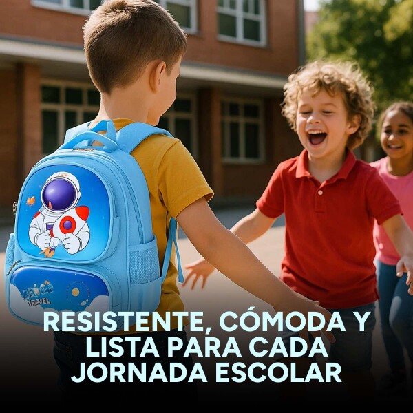 Mochila Escolar Infantil Celeste De Astronauta 3D Niño Color Celeste