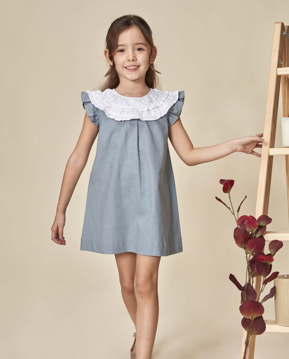 Vestido Cuello Contraste - Gris 