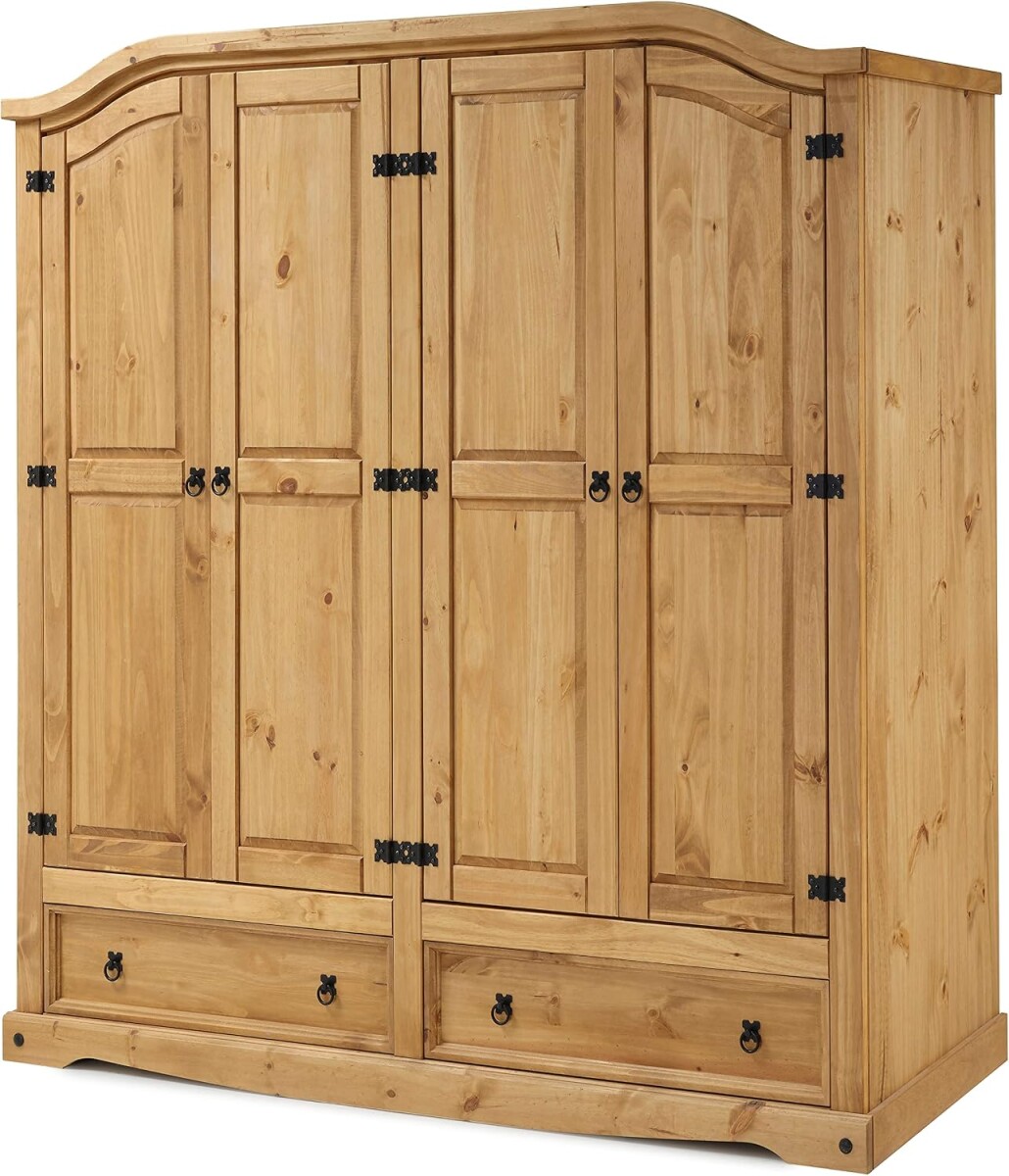 ROPERO 4 PUERTAS 2 CAJONES CURVO RUSTICO CERA NATURAL 