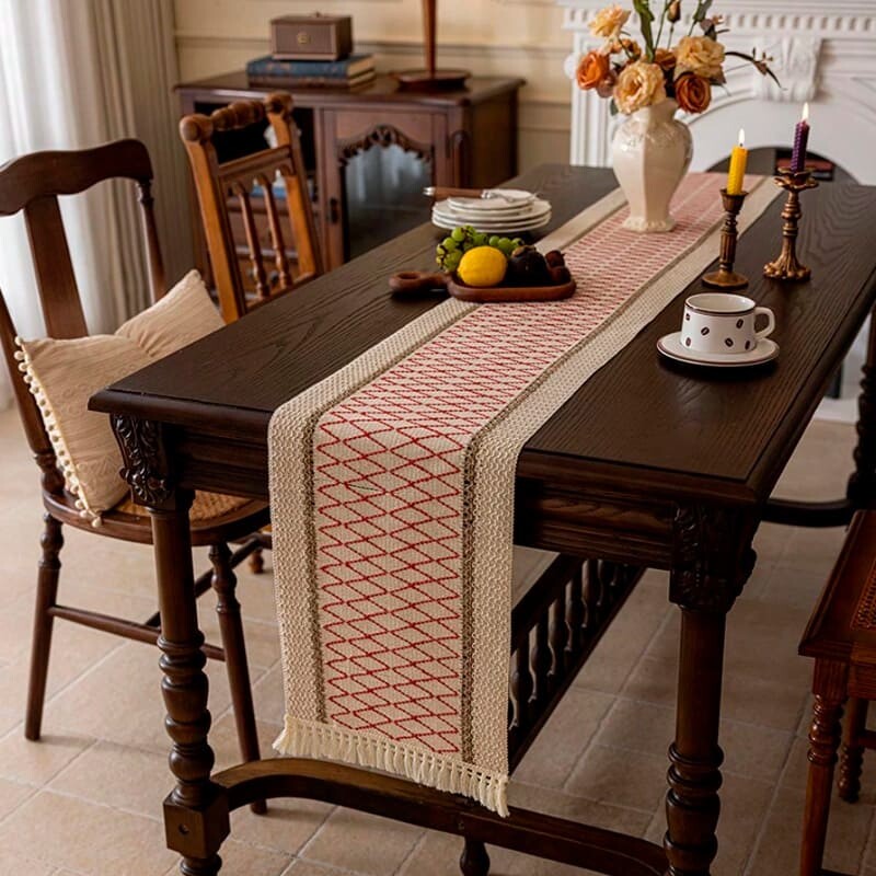 Sendero caminero de mesa cuadrícula 30 x 180 cm rojo