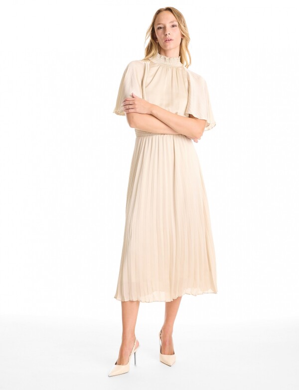 Vestido Saten Plisado BEIGE CLARO