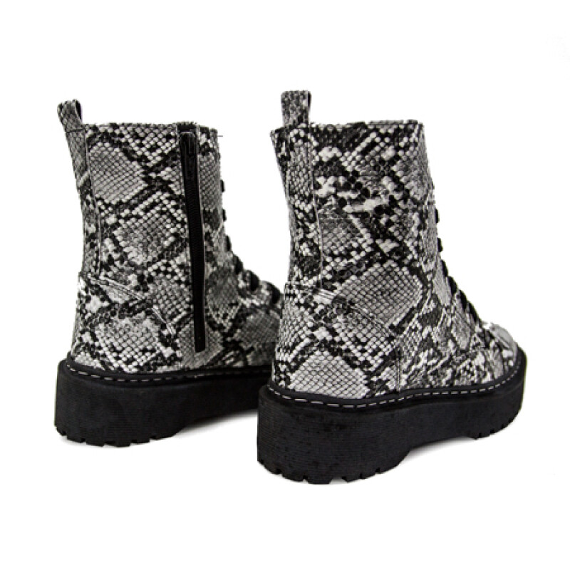 S&D Bota acordonada croco Blanco-negro