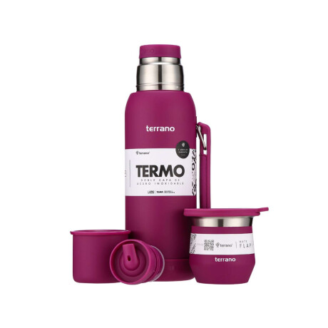 Kit Termo 1Lt Con Base De Silicona + Mate De Acero Con Tapa Purpura