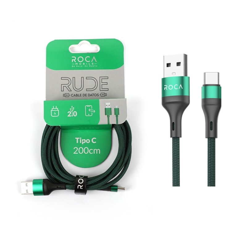 Cable USB-C Roca Rude 2M Verde 3A CABLE DE DATOS ROCA | RUDE | USB A TIPO C | 100CM/200CM | 3A | VERDE | 721386