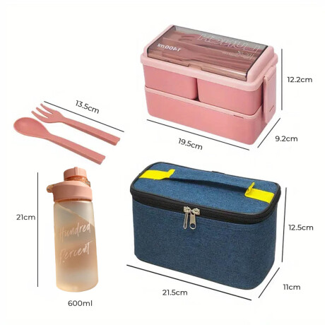 Set De Lunchera Vianda 2Pisos Tupper+ Botella 600ml Rosa