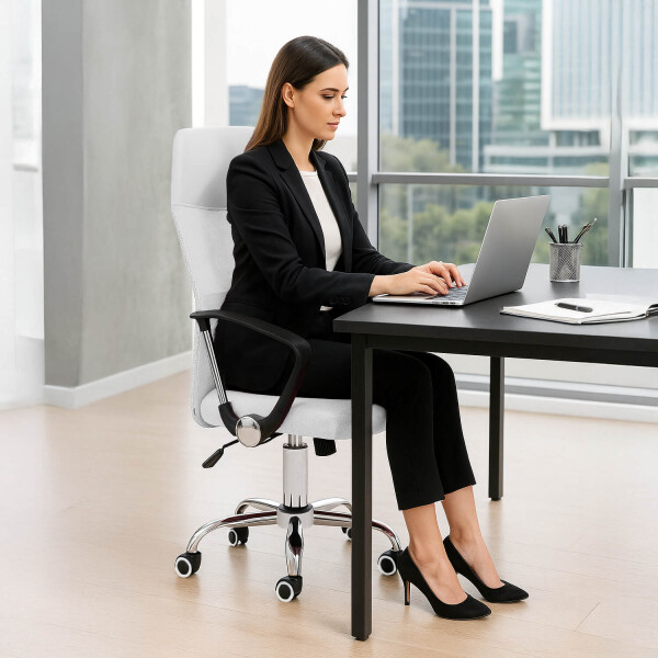 Silla De Escritorio Oficina Sillon Ejecutiva Ergonomica Tapizado Tela Mesh Con Cuero Sintetico Imback Color Blanco Silla De Escritorio Oficina Sillon Ejecutiva Ergonomica Tapizado Tela Mesh Con Cuero Sintetico Imback Color Blanco