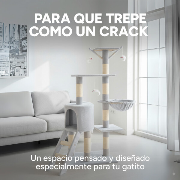 Rascador Torre 5 Niveles En Felpa Y Sisal Para Gato Juego Variante Color Gris Claro