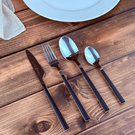 Juego Cubiertos 24 Piezas Acero Inoxidable Mango Negro Juego Cubiertos 24 Piezas Acero Inoxidable Mango Negro