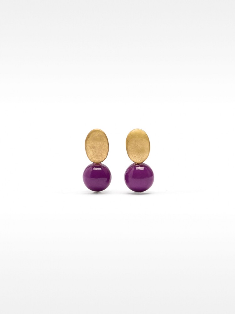 Pendientes Cortos Con Resina burdeos