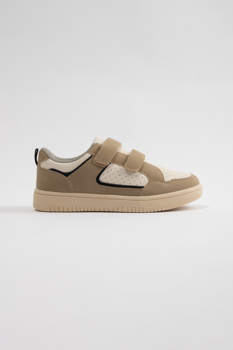Zapatilla velcro combinada Beige