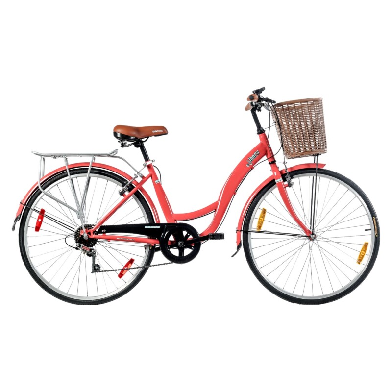 Bicicleta de paseo Baccio Liberty 6V Vintage rodado 26 con 6 cambios, canasto y parrilla Salmón