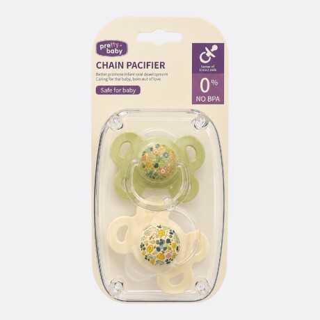 Set X2 Chupetes +6 Meses Verde Blanco